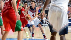 USA's Stephen Curry drives against Mexico's national team. Garrett Ellwood / NBAE