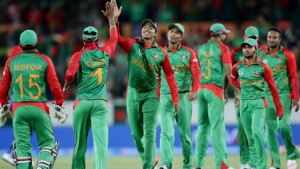 Bangladesh celebrates after taking another England wicket.