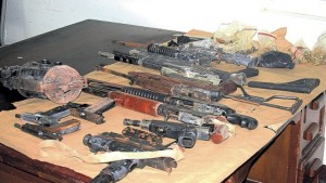 The weapons and assorted ammunition recovered by Trelawny cops yesterday.