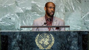 Sam Condor addressing U.N. General Assembly during his previous tenure as Minister of Foreign Affairs