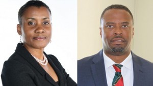 Foreign Affairs Minister in St. Kitts and Nevis Hon. Mark Brantley+New Vice Counsel at the Consulate of St. Kitts and Nevis in Dubai, UAE, Nevisian Elsa Wilkin-Ambrister