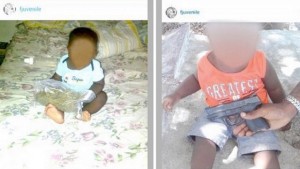 Two of the photos posted on social media showing the baby with a gun and what appeared to be a bag of marijuana.