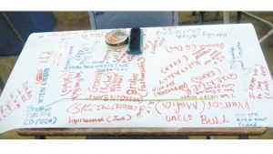 Nicholas Francis’ desk decorated with tributes from his classmates