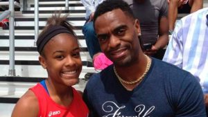 Trinity Gay with her father Tyson Gay in Georgetown, Ky., on May 3, 2014